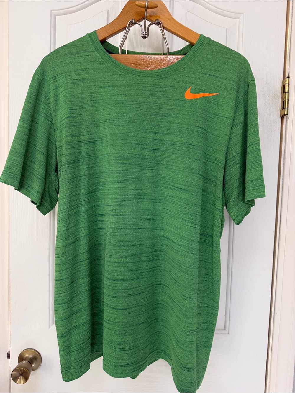 Men’s Nike Green Short-Sleeve Dri-FIT Tee with Orange Swoosh